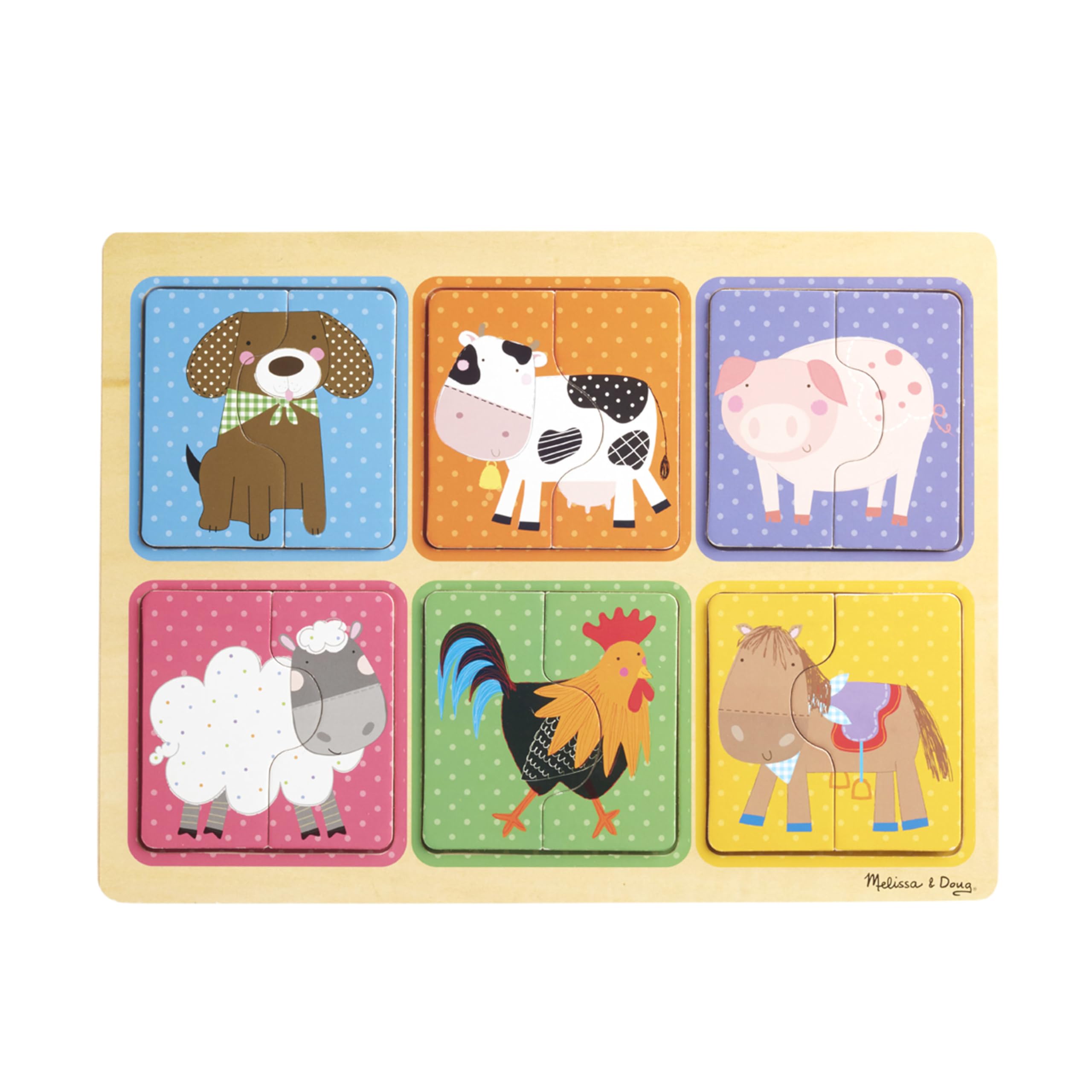 Melissa & Doug Natural Play Wooden Puzzle: Farm Friends (6 2-Piece Animal Puzzles)