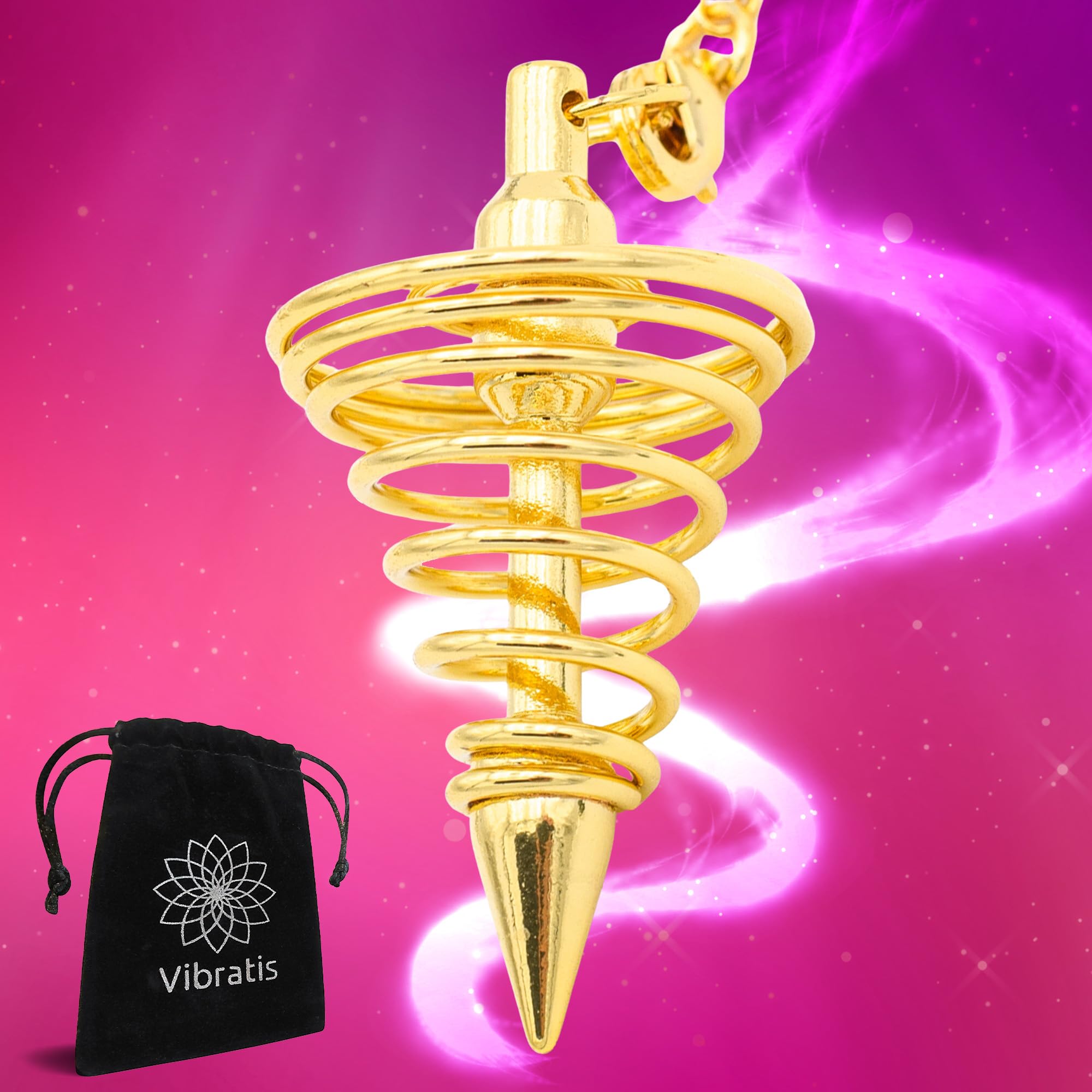 Vibratis Radiesthesia Spiral Pendulum - Oracle/Esoteric Pendulum, Gold, 23 cm