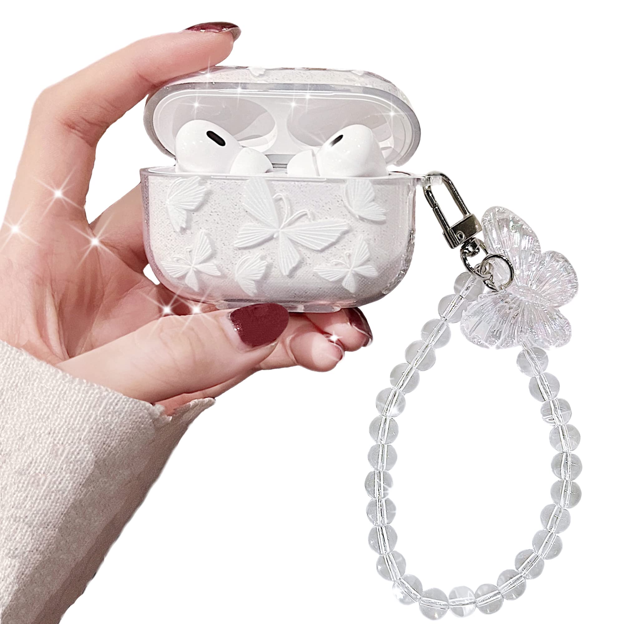 Photo 1 of Srddty Compatible with AirPods Pro 2 Case Cute Clear Glitter, Shockproof Soft TPU Protective Case Cover for Girls Women with Keychain Designed for AirPod Pro 2nd Generation 2022, Butterfly