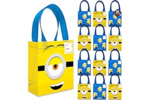 Minions Party Favor Bags Set – 12 Pack 8" Despicable Me Goodie Bags for Kids Bulk Reusable Mini Totes | Despicable Me Minions Birthday Party Supplies