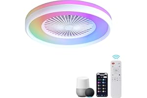 HUMHOLD 24" Bladeless Ceiling Fan with RGB Light Remote, Smart LED Ceiling Fans with Alexa/Google Assistant/App Control, Modern Low Profile Dimmable Light Ceiling Fan for Bedroom Living Room White