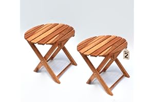 TIMBERHOLM Pack of 2 Folding Side Tables Outdoor for Patio, Small Folding Table, Outdoor Table Small, Teak Table Outdoor, Foldable Table, Small Patio Side Table (Natural, Round)
