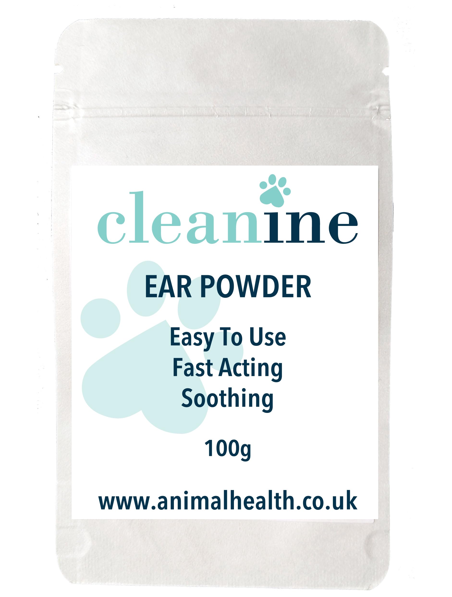 Cleanine Ear Powder Fast Acting Stops Discomfort, Head Shaking, Wax, Gunk & Ear Odour For Dogs, Cats, Horses, Rabbits and Small Animals (100g)