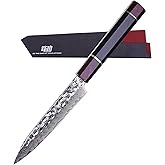 FINDKING 5 Inch Kitchen Utility Knife with ABS sheath, Multi-Purpose Japanese Paring Knife, Damascus Steel Blade, Resin Octagonal Handle, Small, for Fruits Vegetables (Eternity Series)