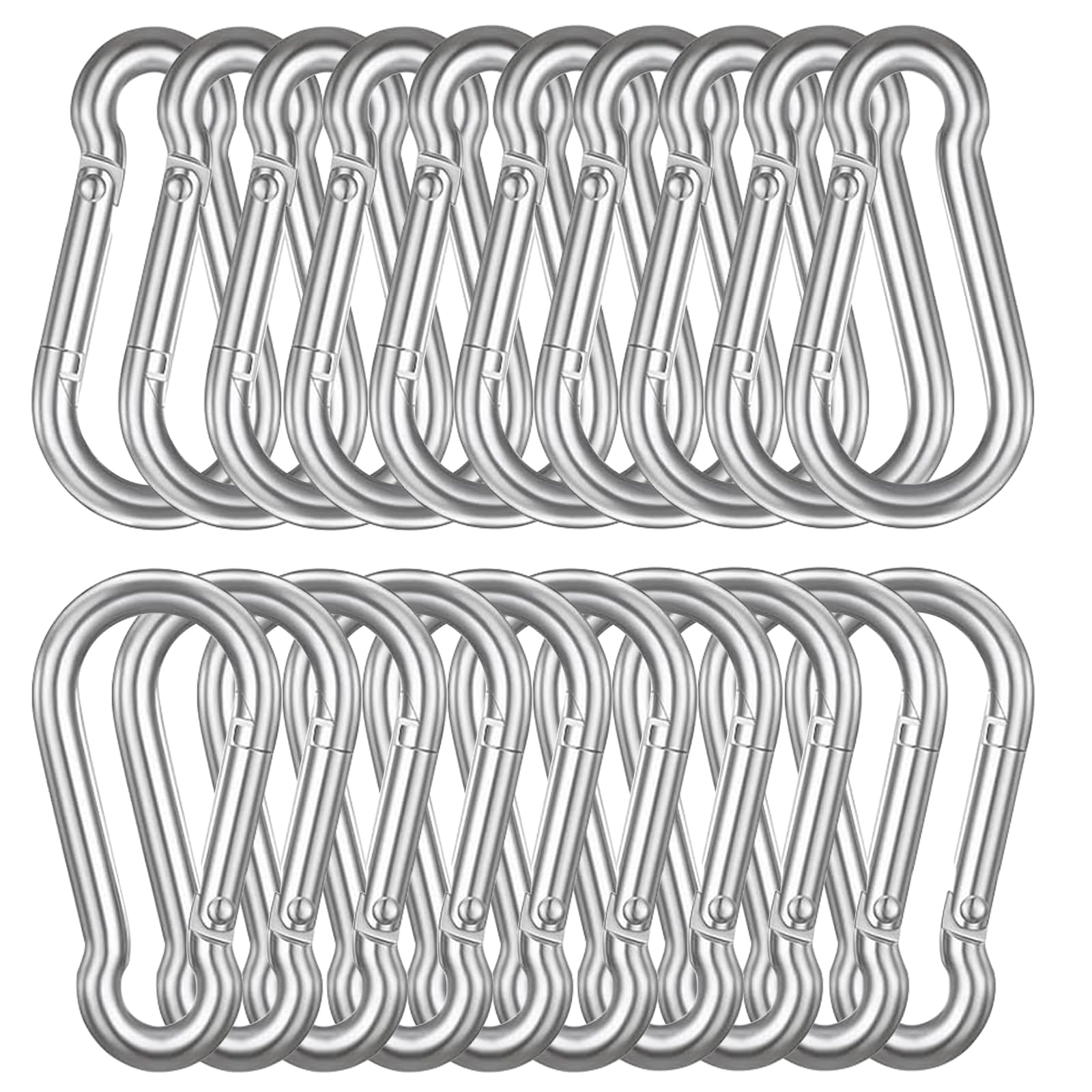EVADOW 20PCS 80MM Heavy Duty Spring Snap Hook, M8 5/16" Galvanized Steel Snap Hook Carabiner Quick Link Carabiner Clip, 226KG Holding Capacity Quick Link Keychain for Swing Hammock Gym Outdoor-Silver