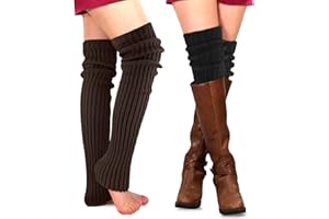 2 Pairs Winter Leg Warmers Thigh High Socks Over Knee Footless Socks Crochet Knitted Long Boot Cuffs Topper Socks for Women