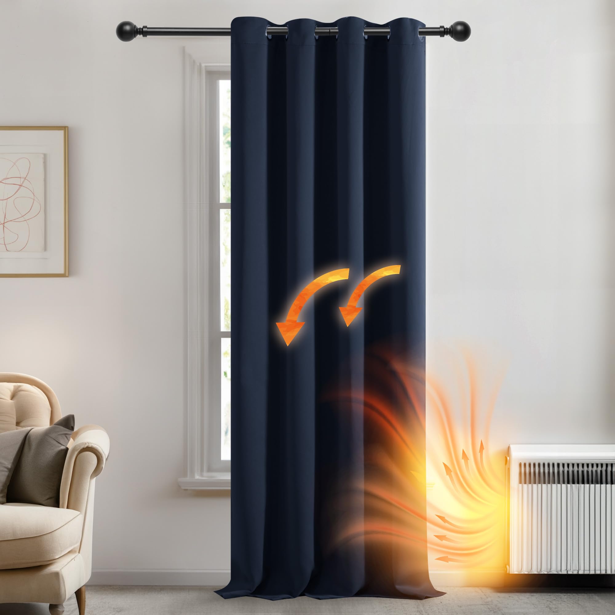Deconovo Blackout Curtain for Living Room & Bedroom – Eyelet Design Noise Reduction Energy Saving Energy Saving Light Blocking Thermal Door Curtain – OEKO-TEX Certified, 140x180cm, Navy Blue — image 1