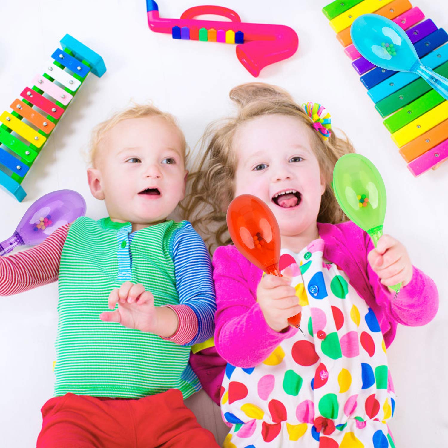 Fansport 12PCS Party Rattle Creative LED Glowing Cheering Plastic Maraca Musical Toy Wedding Party Favor with Lanyard for Kids