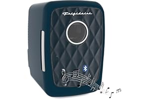 Frigidaire Mini Portable Compact Personal Cooler Fridge, 4 Liter Capacity Chills Six 12 oz Cans, 100% Freon-Free & Eco Friendly, Includes Plugs for Home Outlet - AZURE, BUILT IN BLUETOOTH SPEAKER