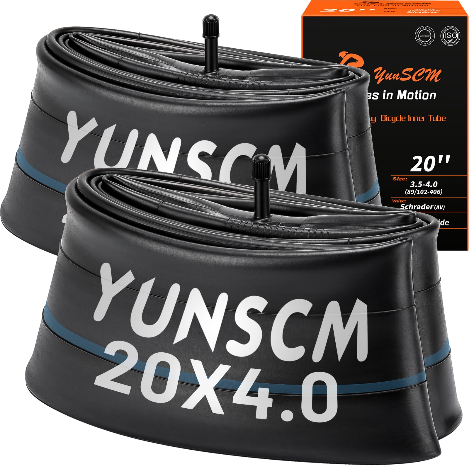 YunSCM 2-Pack Fat Tyre Bike Inner Tubes 20 x 4.0 AV32mm Schrader Valve 20" Fat Tyre Tubes Compatible with 20x3.5/4.0 Mountain Bike/Bicycle Fat Tyre Tubes