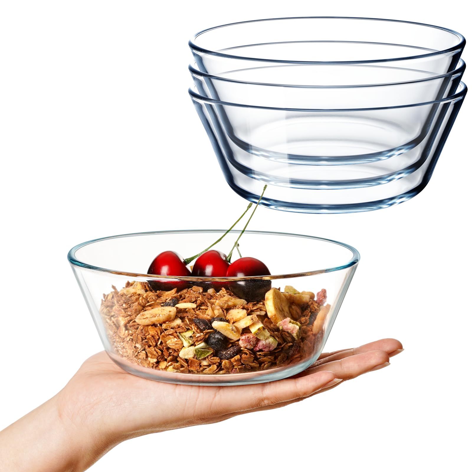 Photo 1 of **PARTIAL SET/ ONLY 2** NUTRIUPS 25oz Flat Bottom Small Glass Bowls Set of 4, 6in Clear Glass Cereal Bowls, 0.8L Shallow Glass Bowl for Kitchen, Microwave and Oven Safe