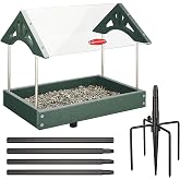 Kingsyard Large Freestanding Platform Bird Feeder for Outside | 10" x 13.5" Metal Mesh Tray, Recycled Poly Lumber, Weatherproof Roof, 5 lb Seed Capacity, Pole Mount, Green
