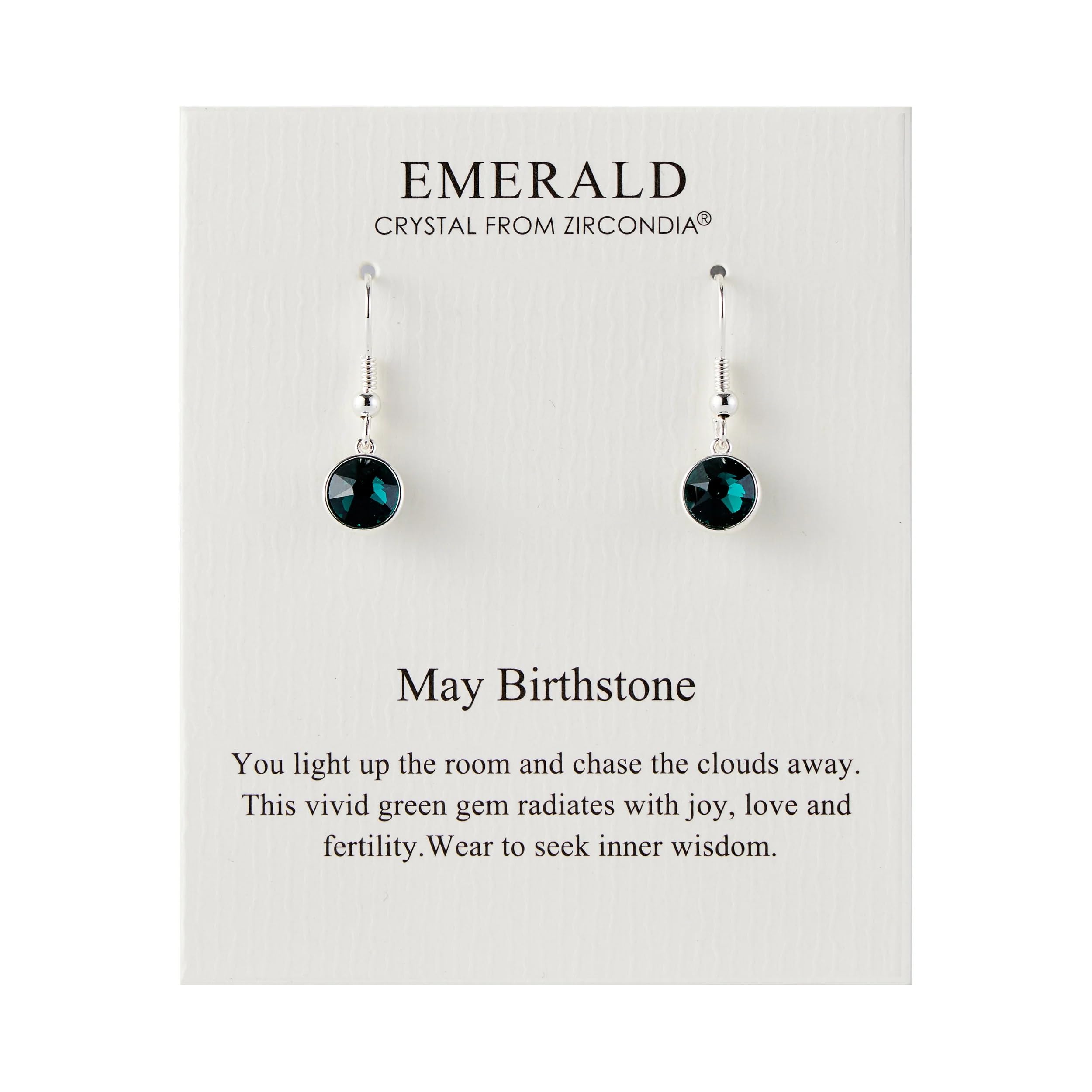 Philip Jones May Birthstone Drop Earrings Created with Emerald Zircondia® Crystals