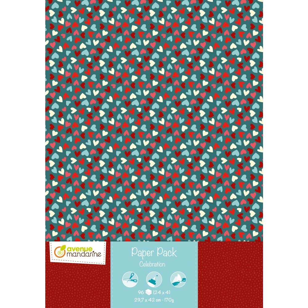 Avenue Mandarine - Ref CC037C - Paper Pack (A3) - Celebration - 96 Sheets, 24 Different Designs, Printed Patterns on 170gsm Paper, Suitable for DIY Projects