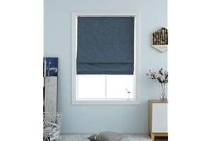 Everyday Celebration Roman Shades for Windows, Cordless Room Darkening Roman Window Shades, Pull Down Window Treatment, Indoor Blinds & Shades with Woven Fabric 23" W X 64" H, (Indigo Blue)