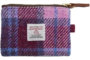 TAILORMAP Harris Tweed Mini Coin Purse Handmade Lipstick Bag Vintage British Portable Credit Card ID Wallet with YKK Zipper for Women men (Pink Plaid)