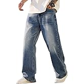 Men's Baggy Jeans Y2K Vintage Wide Leg Denim Pants Hip Hop Skater Jeans Loose Fit Trousers 2000s Streetwear