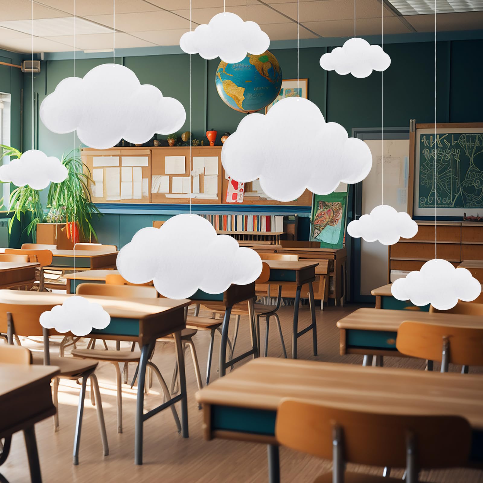Photo 1 of 8 Pcs Classroom 3D Cloud Decoration Hanging for Ceiling Party Decoration Artificial Cloud Ornament Hanging Ceiling Wall Decor for Birthday Wedding Baby Shower Nursery Children Room(Delicate,White)
