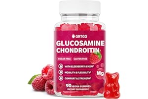 GRTGG Glucosamine Chondroitin Gummies with MSM & Elderberry Extra Strength 3000MG - Joint Support, Antioxidant Immune Support Supplement for Adults, Men & Women - 90 Raspberry Gummies