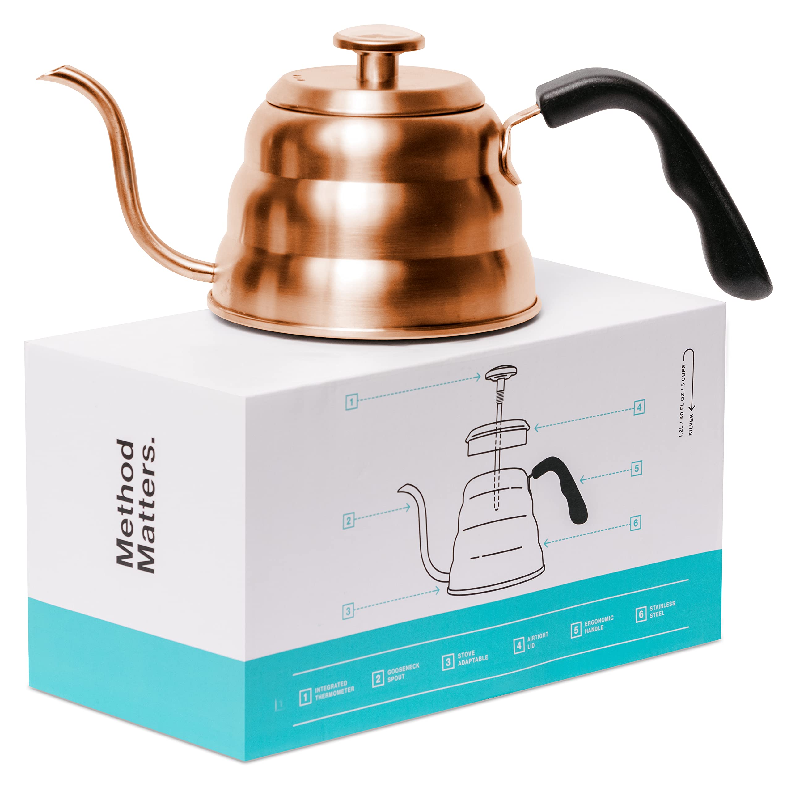 Photo 1 of Barista Warrior Pour Over Coffee Kettle with Thermometer – Gooseneck Kettle for Coffee and Tea, Stainless Steel for All Stovetops (Copper Coated, 1.0 Liter, 34 fl oz)