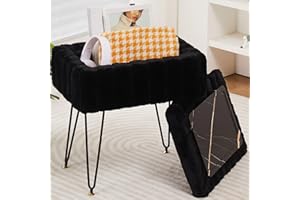 Wimarsbon Storage Ottoman, Vanity Stools with Metal Legs, 16.5" x 11.8" x 18" Modern Faux Mink Fur Footstool, Makeup Chair with Anti-Slip Feet, Accent Table,Footrest,Storage Bench for Bedroom