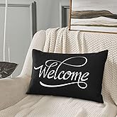 CALHogar Black Lumbar Pillow,Black Pillow Covers,Welcome Pillow Cover,Black and White Home Decor,Porch Pillows,Black Lumbar Pillow 12x20 Pillow Cover