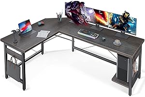 Coleshome 59" L Shaped Gaming Desk, Corner Computer Desk, Sturdy Home Office Computer Table, Writing Desk, Larger Gaming Desk Workstation, Grey Oak