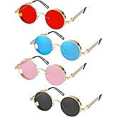 Frienda 4 Pieces Retro Steampunk Sunglasses Vintage Gothic Round Sunglasses Circle Steampunk Glasses for Christmas Women Men