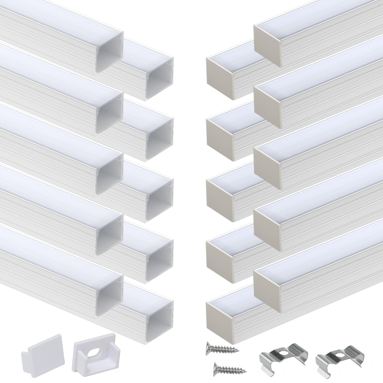 Photo 1 of Muzata 20Pack 6.6FT/2M Plus-Size Spotless LED Channel Silver Aluminum LED Strip Diffuser Channel with Milky White Cover U103 WW 2M