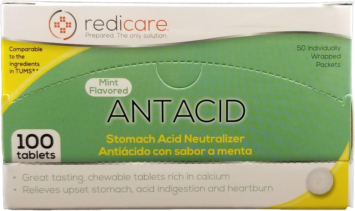 Mint Flavored Antacid Travel Packets with Dispenser Box - Great for First Aid Kit and workplaces - 50 Packets of 2