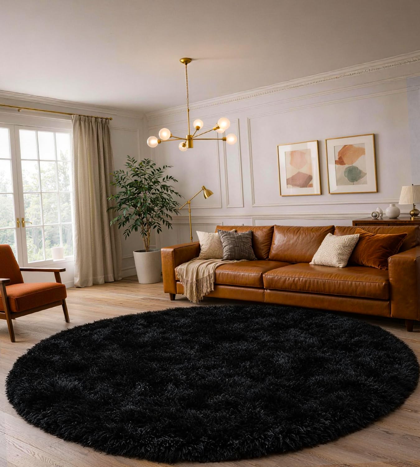 MARATIP Bedroom Plush Rug, Round, Fluffy Rug for Living Room, Large Size, Modern Living Room, Girls, Soft and Fluffy Rug for Bedroom (Black, Diameter 100 cm, Round)
