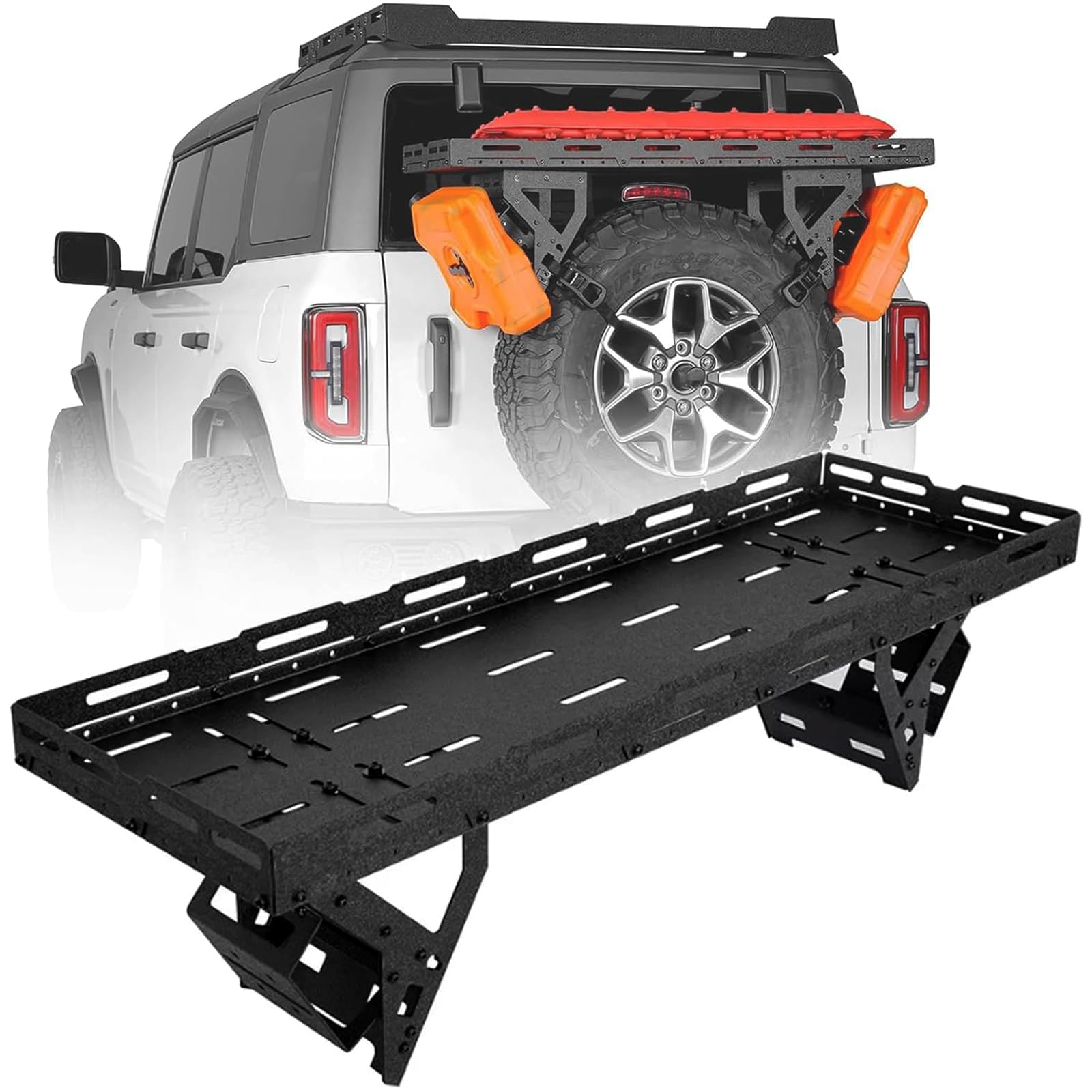Photo 1 of Flynsu Spare Tire Utility Cargo Basket Rack Storage Tray Replacement for 1976-2024 Jeep Wrangler JK JL TJ YJ CJ with 30" to 40" Spare Tire