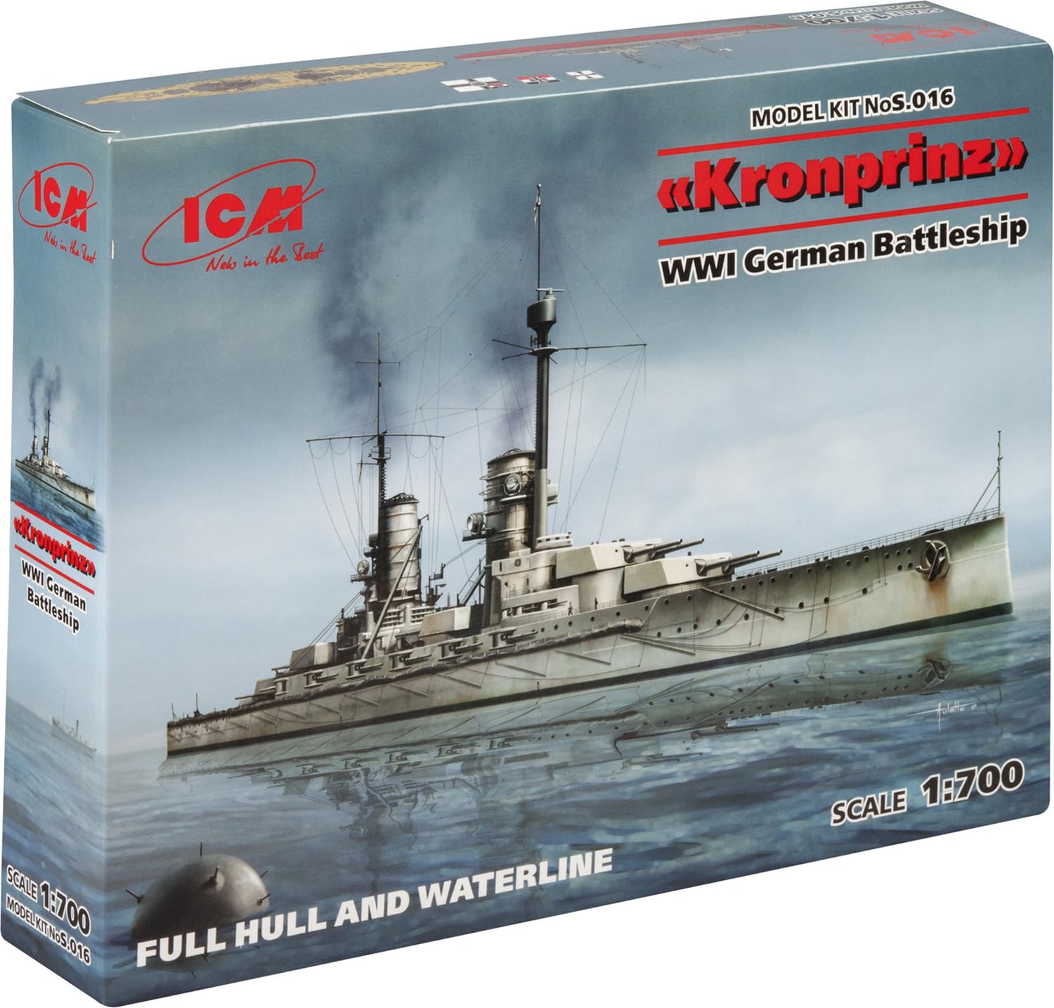 ICM S.016 Kronprinz Fullhull & Waterline WWI German Battleship Model Kit - Black