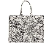 Large capacity handbag linen cotton flower embroidery retro exquisite doodle fashion shopping bag
