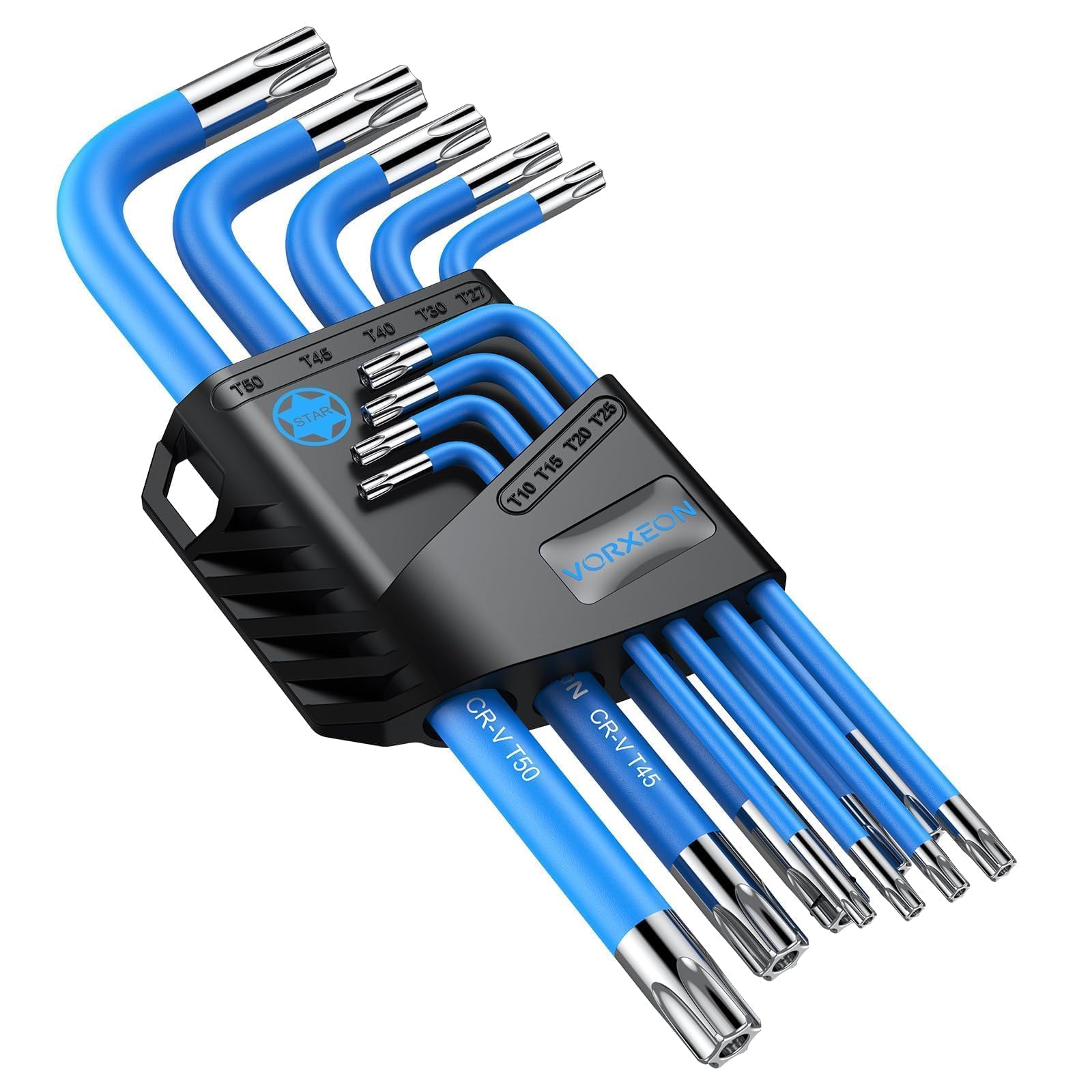 VORXEON Star Wrench Key Set T10-T50, Metric Long Arm Star Key Set L-Key with Visible Coding for Bike Motorcycle Repair Furniture Assembly Household DIY (Star Wrench Set)