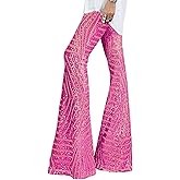 BLENCOT Women's Glitter Sequin Wide Leg Palazzo Pants High Waist Bell Bottoms Party Flared Trousers