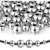 Hotop 150 PCS 2mm 2.5mm 3mm Stainless Steel Beads Silver Spacer Round Assorted Smooth Metal Seamless Metallic Plated Loose Beads for Necklaces Bracelets Jewelry Making DIY Gift, 3 Sizes