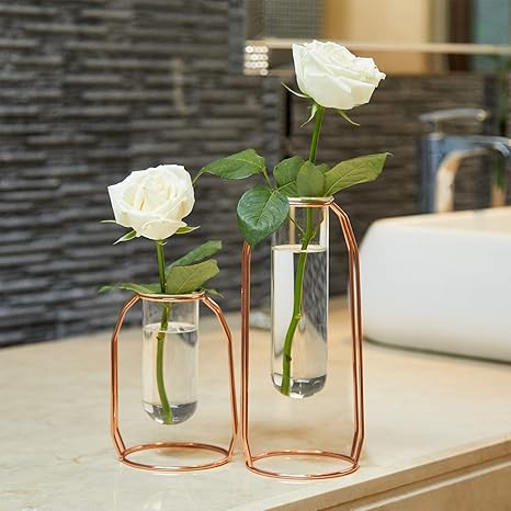 Putwo Vases Set Of 2 Metal Flower Vase Glass Vase Planter