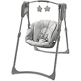 Graco Slim Spaces Compact Baby Swing, Reign | Easy Fold with Carry Handle, Height-Adjustable Legs, Multiple Swing Speeds, Comfortable Infant Head Support, Overhead Toy Bar