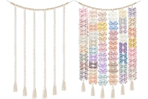Dahey Macrame Bow Holder Hanging Hair Bow Organizer for Baby Girls Boho Wall Decor Handmade Headband Holder with wood beads Storage Hair Clips for Baby Nursery Room,1 PCS, Clips and Bows Not Included