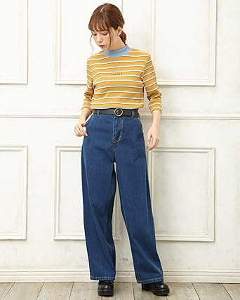 Amazon イング Ingni マルチボーダーハイネックロゴ入りトップス