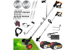 KINFIDTOW Cordless Weed Eater Battery Powered, Electric Weed Wacker with Labor-Saving Handle, 2 x 21V/2.0Ah Battery Operated, Charger, 26 Blades, Stringless Grass Trimmer/Edger/Brush Cutter for Lawn Yard Garden