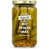 Sanniti Hot Pickled Okra | Infused with Crushed Red Pepper | Crunchy and Fiery Heat | 14.5 oz
