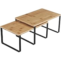 SONGMICS Cabinet Shelf Organizers, Set of 2 Kitchen Counter Shelves, Stackable, Expandable, Metal and Bamboo, Black and…