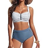 Hanna Nikole Women's Bikini Sets High Waisted, 2 Piece Bathing Suit Tummy Control, Push Up Cutout Ruched Swimsuit Beachwear