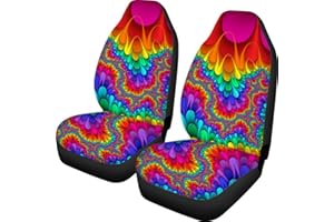 TOADDMOS Rainbow Hippie Tie Dye Universal Car Seat Covers,Front Seats Only,Bucket Seat Protectors Fit for Cars, SUVs, Sedan or Van