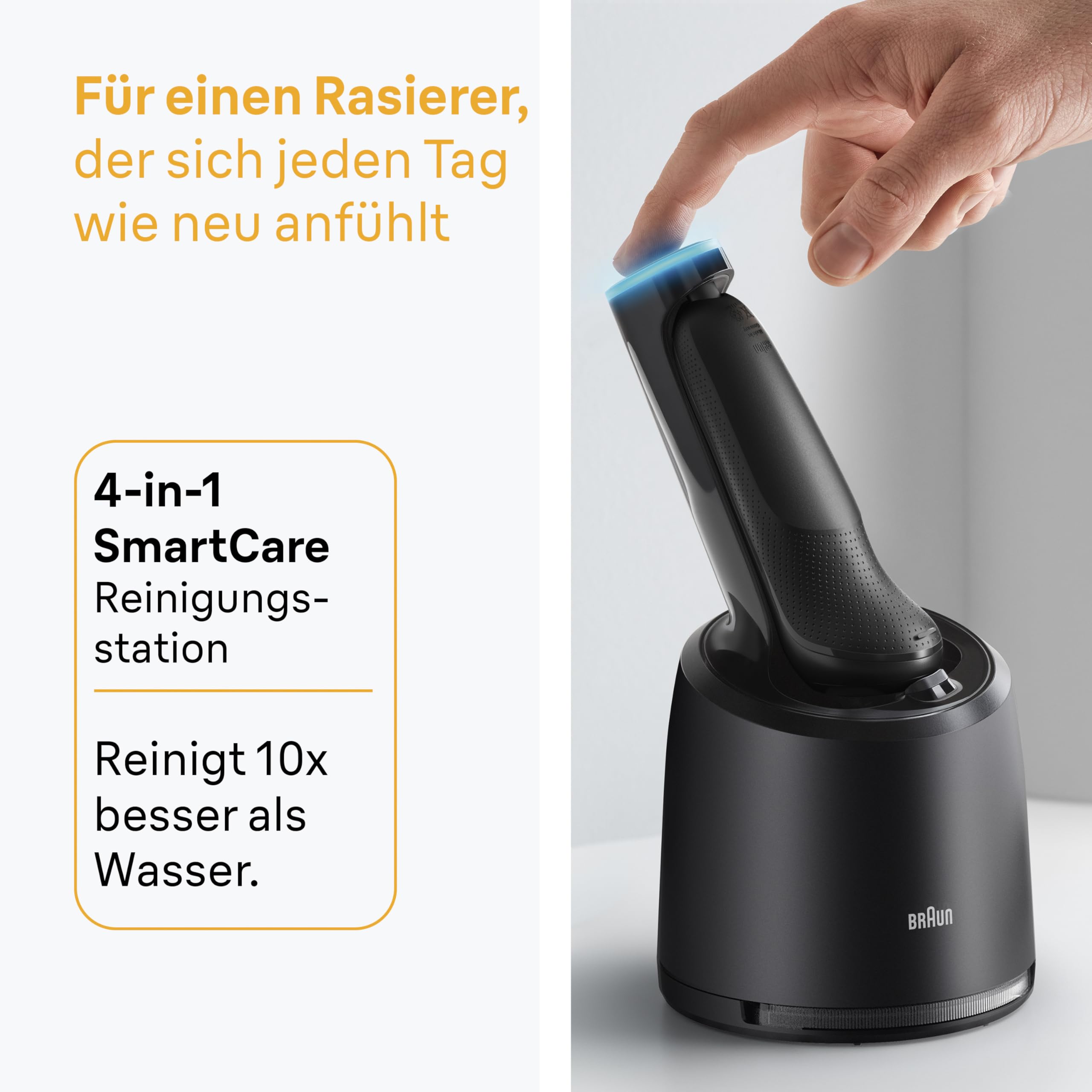 Braun Series 5 Elektrorasierer Herren, Rasierapparat mit 50 Min. Akku, 4in1 SmartCare Reinigungsstation, +2 Aufsätze, Kabelloser Nass- und Trockenrasierer für Männer, Wasserdicht, 52-N7650cc, Schwarz 7