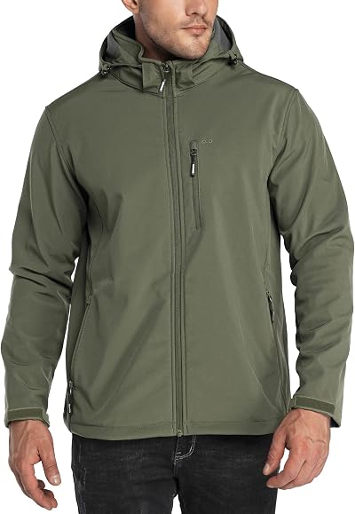 33,000ft Men’s Softshell Waterproof Jacket Olive Green 3XL Fleece Lining