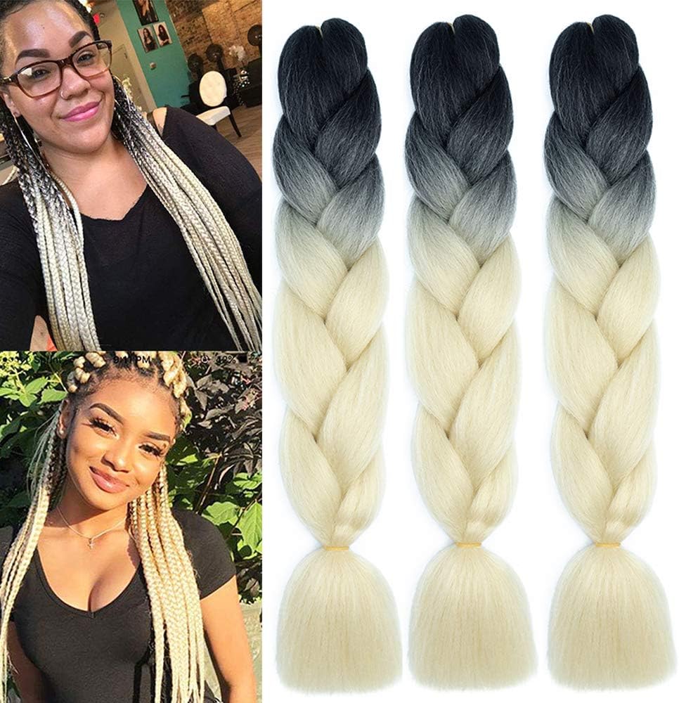 MSBELLE 5Pcs Synthetic Braiding Hair Extensions Kanekalon Hair,Ombre Twist Braid Hair Fiber Jumbo Hair Bundles 100g/Pcs 24" (Black-613)