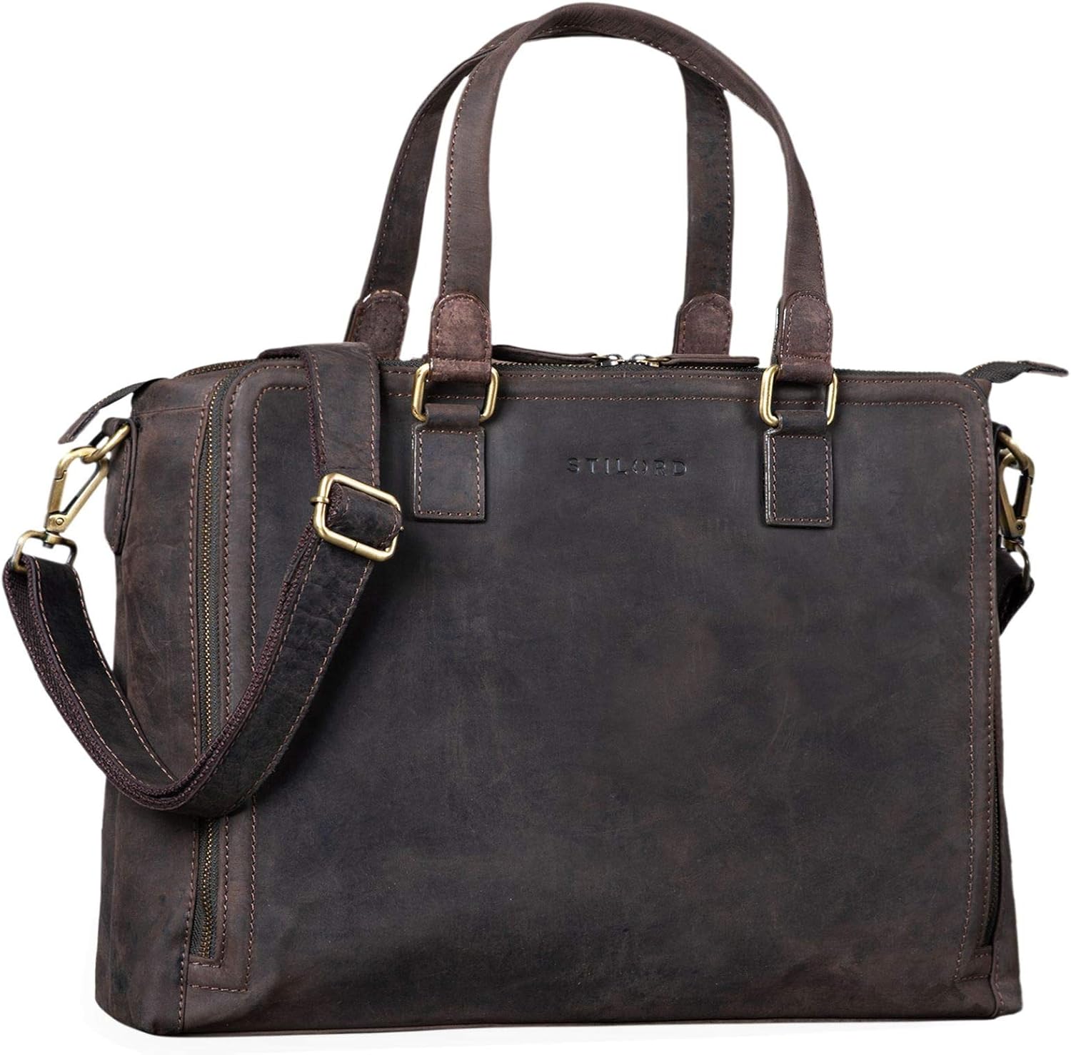 STILORD 'Claire' Women's Business Bag Genuine Leather 15 Inch, Dark - Brown